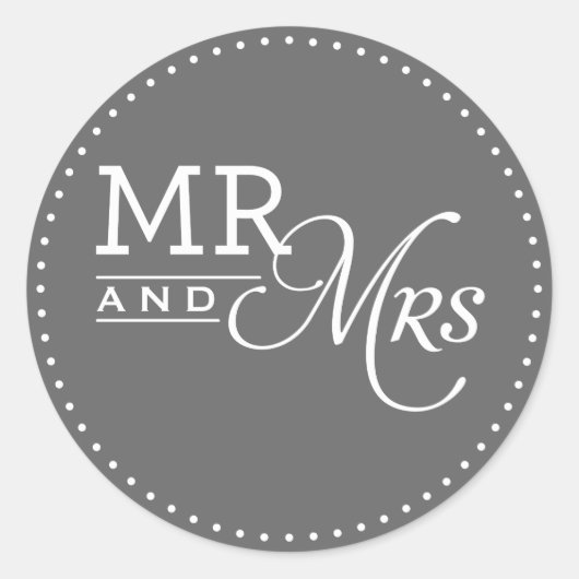 HUWELIJKSSTICKERS mr & mrs moderne typografie grij Ronde Sticker (Voorkant)