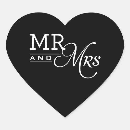 HUWELIJKSSTICKERS mr & mrs moderne typografie zwar Hart Sticker (Voorkant)