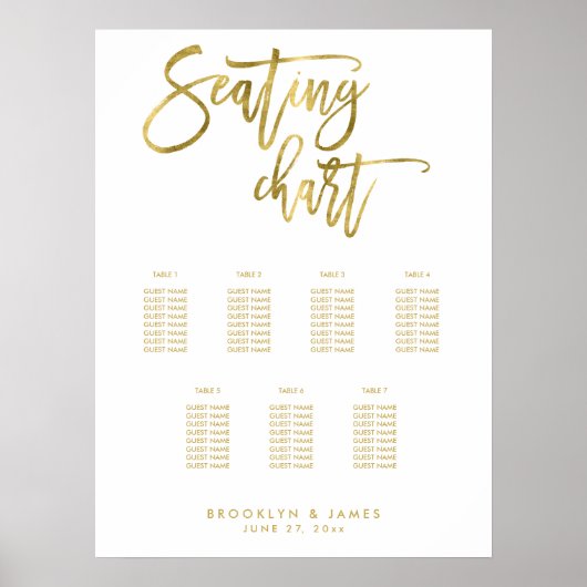 Huwelijksstoelindeling Script Goud Folie Effect Poster (Voorkant)