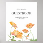Huwelijksthema Sinaasappel Bloem Gastboek Teken Poster (Voorkant)