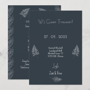 Huwelijksuitnodiging (12,7 x 17,8 cm) - Blauw&Wit Kaart