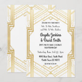 Huwelijksuitnodiging 1920's White & Gold Art Deco Kaart (Voorkant / Achterkant)