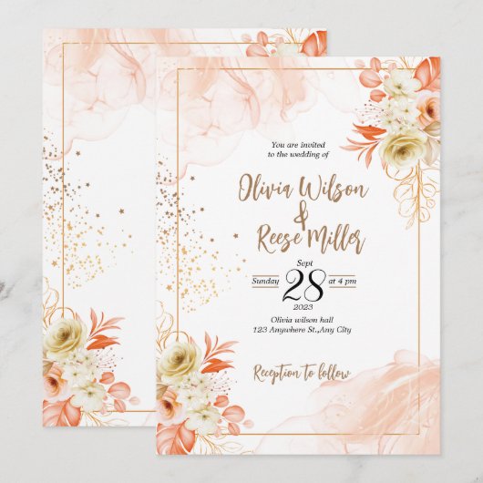 Huwelijksuitnodiging 5x7 binnen kaart (Voorkant / Achterkant)