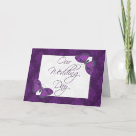 Huwelijksuitnodiging 5x7 Vlinder Brocade Paarse