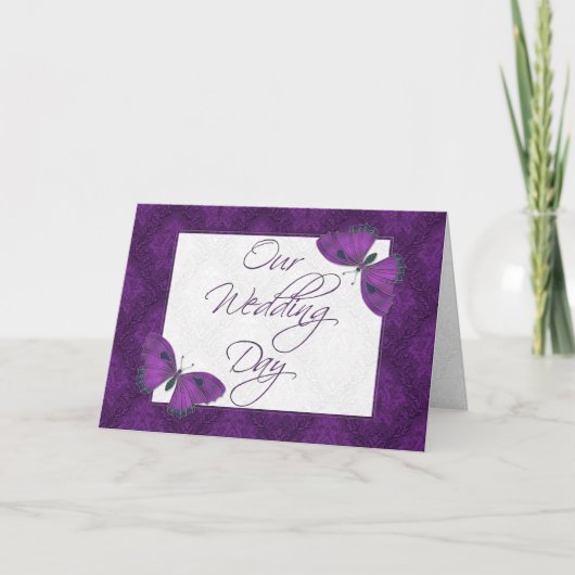 Huwelijksuitnodiging 5x7 Vlinder Brocade Paarse (Voorkant)
