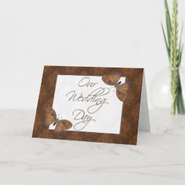 Huwelijksuitnodiging 5X7 Vlinder Brokaat Bruin