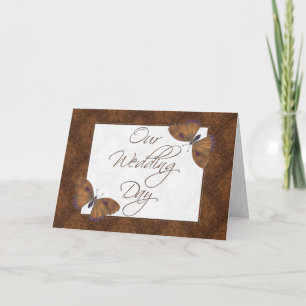 Huwelijksuitnodiging 5X7 Vlinder Brokaat Bruin