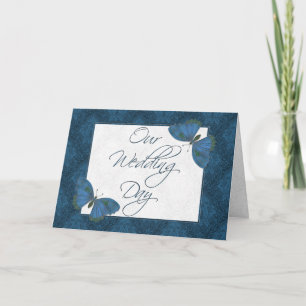 Huwelijksuitnodiging 5x7 Vlinderbrokaat blauwgroen