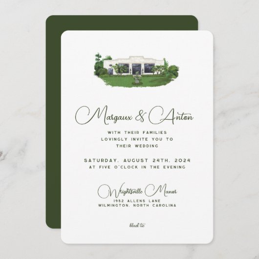 Huwelijksuitnodiging 5x7 - Wrightsville Manor Kaart (Voorkant / Achterkant)