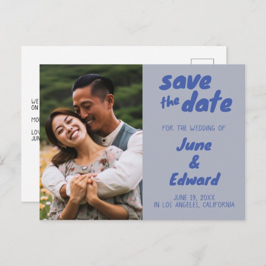 Huwelijksuitnodiging Aangepaste foto SAVE de DATUM Aankondigingskaart (Voorkant / Achterkant)