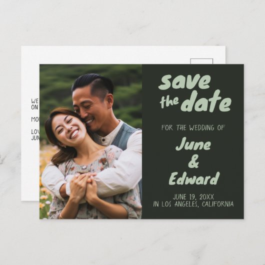 Huwelijksuitnodiging Aangepaste foto SAVE de DATUM Aankondigingskaart (Voorkant / Achterkant)