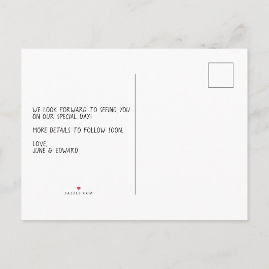 Huwelijksuitnodiging Aangepaste foto SAVE de DATUM Aankondigingskaart (Achterkant)