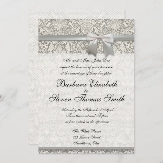 Huwelijksuitnodiging Aangepaste Witte Kant Sjabloo Kaart (Voorkant / Achterkant)