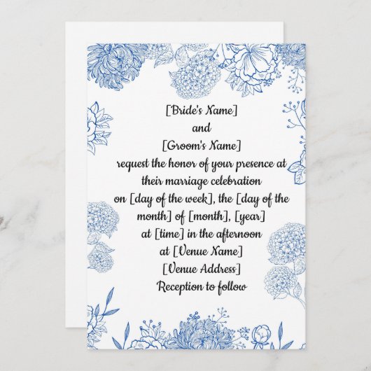 Huwelijksuitnodiging aanpasbaar voor en achter kaart (Voorkant / Achterkant)