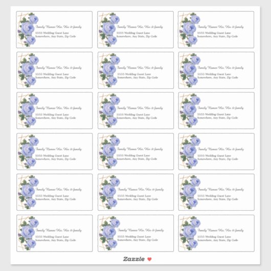Huwelijksuitnodiging adreslabels Blauw Bloemmotief Sticker (Vel)