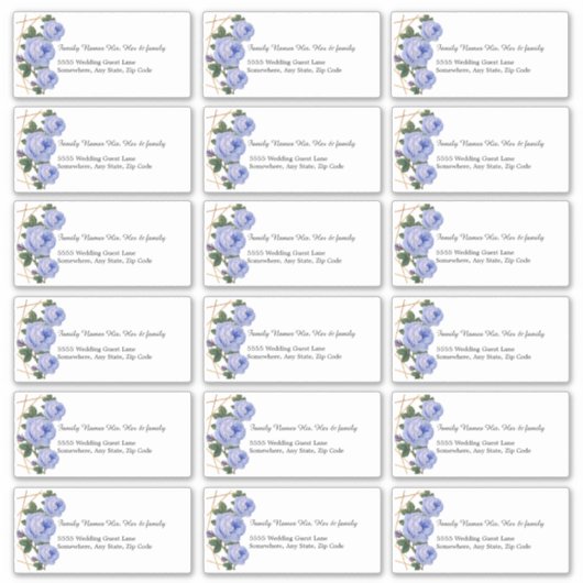 Huwelijksuitnodiging adreslabels Blauw Bloemmotief Sticker (Voorkant)