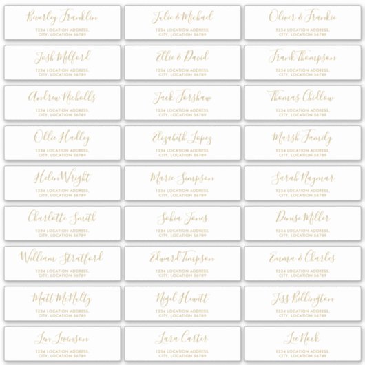 Huwelijksuitnodiging Adreslabels met Gouden Schrif Sticker (Voorkant)