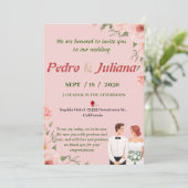 Huwelijksuitnodiging afgedrukt met eenvoudige roze kaart (Staand voorkant)