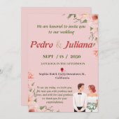 Huwelijksuitnodiging afgedrukt met eenvoudige roze kaart