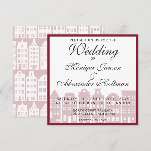 Huwelijksuitnodiging Amsterdamse Grachtenhuizen Kaart (Voorkant / Achterkant)