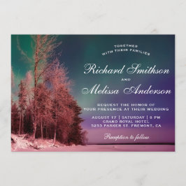 Huwelijksuitnodiging Aurora Forest Northern Lights Kaart