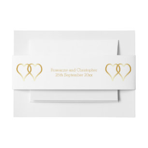 Huwelijksuitnodiging Belly Band Gold Hearts Uitnodigingen Wikkel
