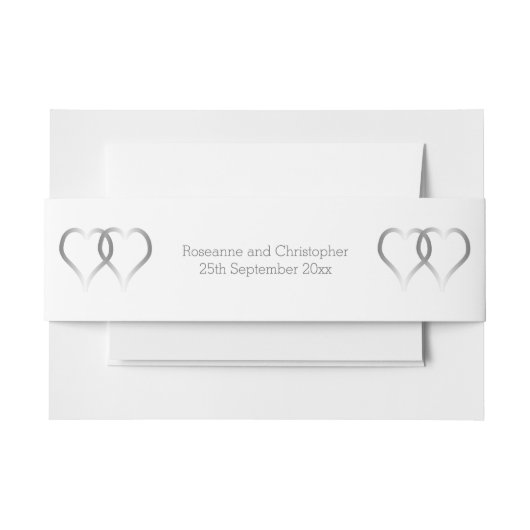 Huwelijksuitnodiging Belly Band Silver Hearts Uitnodigingen Wikkel (Voorkant Voorbeeld)
