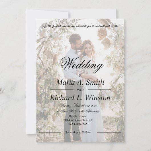 Huwelijksuitnodiging, bewaar de datum, receptie kaart (Voorkant)