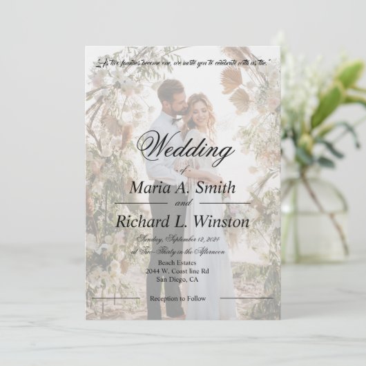 Huwelijksuitnodiging, bewaar de datum, receptie kaart (Staand voorkant)