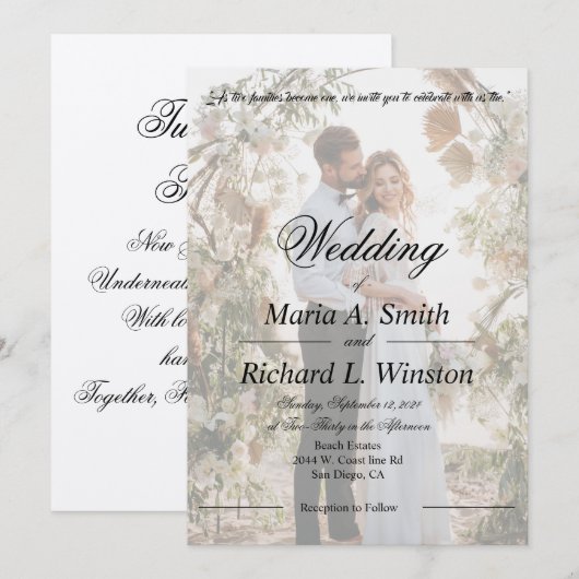 Huwelijksuitnodiging, bewaar de datum, receptie kaart (Voorkant / Achterkant)