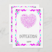 Huwelijksuitnodiging - Bijbelvers, roze hart Uitnodiging Briefkaart (Voorkant / Achterkant)