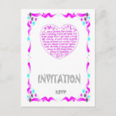 Huwelijksuitnodiging - Bijbelvers, roze hart Uitnodiging Briefkaart (Voorkant)