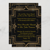 Huwelijksuitnodiging black&gold, great-Gatsby, scr Kaart (Voorkant / Achterkant)