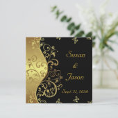 Huwelijksuitnodiging - Black & Gold Swirls Kaart (Staand voorkant)