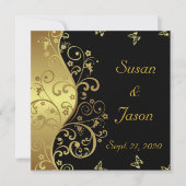 Huwelijksuitnodiging - Black & Gold Swirls Kaart (Voorkant)