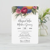 Huwelijksuitnodiging Blauw en Donkerroze Kaart (Staand voorkant)