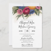 Huwelijksuitnodiging Blauw en Donkerroze Kaart (Voorkant)