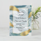 Huwelijksuitnodiging, blauw gemarmerd kaart (Staand voorkant)