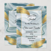 Huwelijksuitnodiging, blauw gemarmerd kaart (Voorkant / Achterkant)