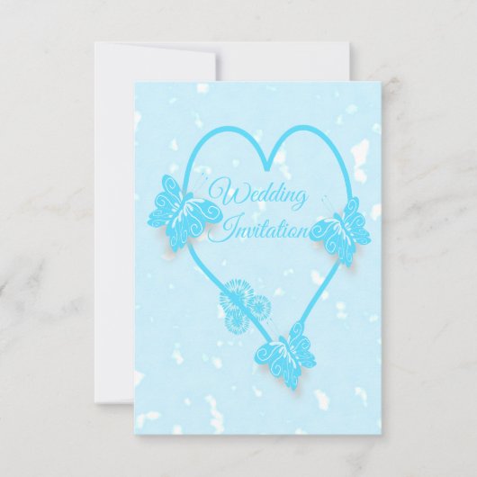Huwelijksuitnodiging Blauw Hart en Vlinders Kaart (Voorkant)