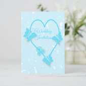 Huwelijksuitnodiging Blauw Hart en Vlinders Kaart (Staand voorkant)