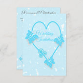 Huwelijksuitnodiging Blauw Hart en Vlinders Kaart (Voorkant / Achterkant)