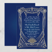 Huwelijksuitnodiging blauw-nacht & zilver kaart (Voorkant / Achterkant)