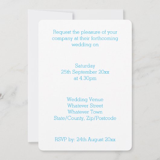 Huwelijksuitnodiging Blauwe Engel Vleugels Hart De Kaart (Achterkant)