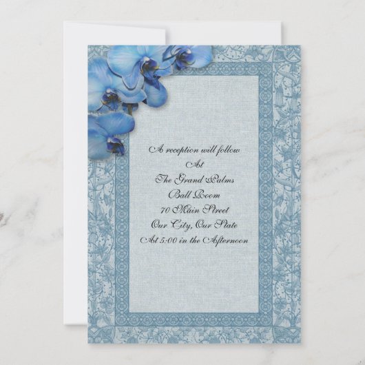 Huwelijksuitnodiging blauwe orchideeën kaart (Achterkant)