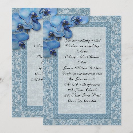 Huwelijksuitnodiging blauwe orchideeën kaart (Voorkant / Achterkant)