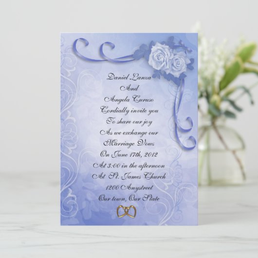 Huwelijksuitnodiging Blauwe rozen Kaart (Staand voorkant)