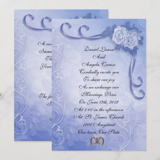 Huwelijksuitnodiging Blauwe rozen Kaart (Voorkant / Achterkant)