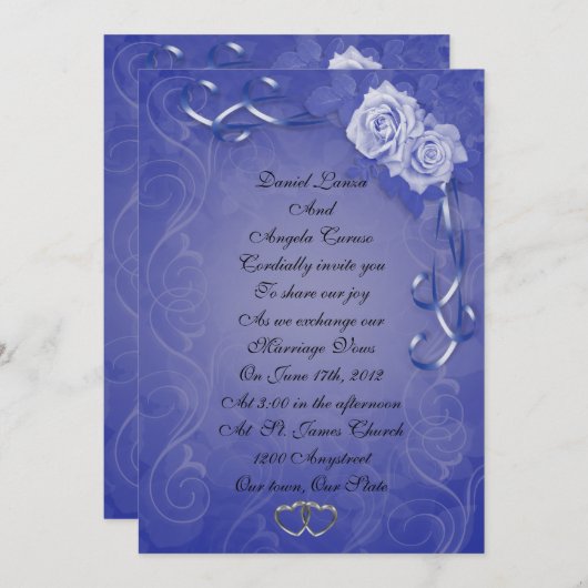 Huwelijksuitnodiging Blauwe rozen Kaart (Voorkant / Achterkant)