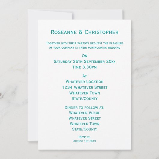 Huwelijksuitnodiging Blauwgroen hart en vlinders Kaart (Achterkant)